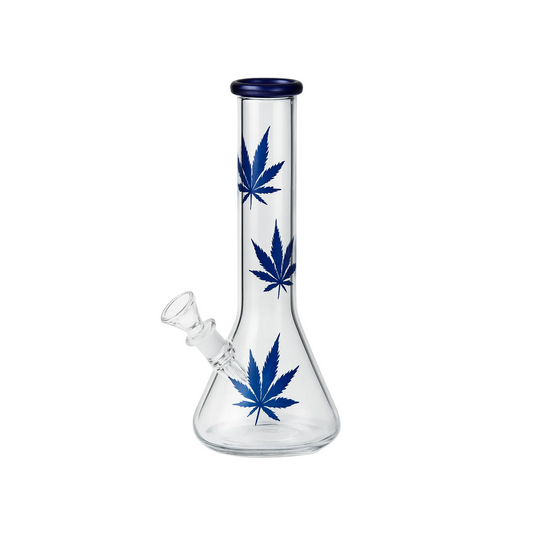 8" Glass Bong w/Blue Leaf Design